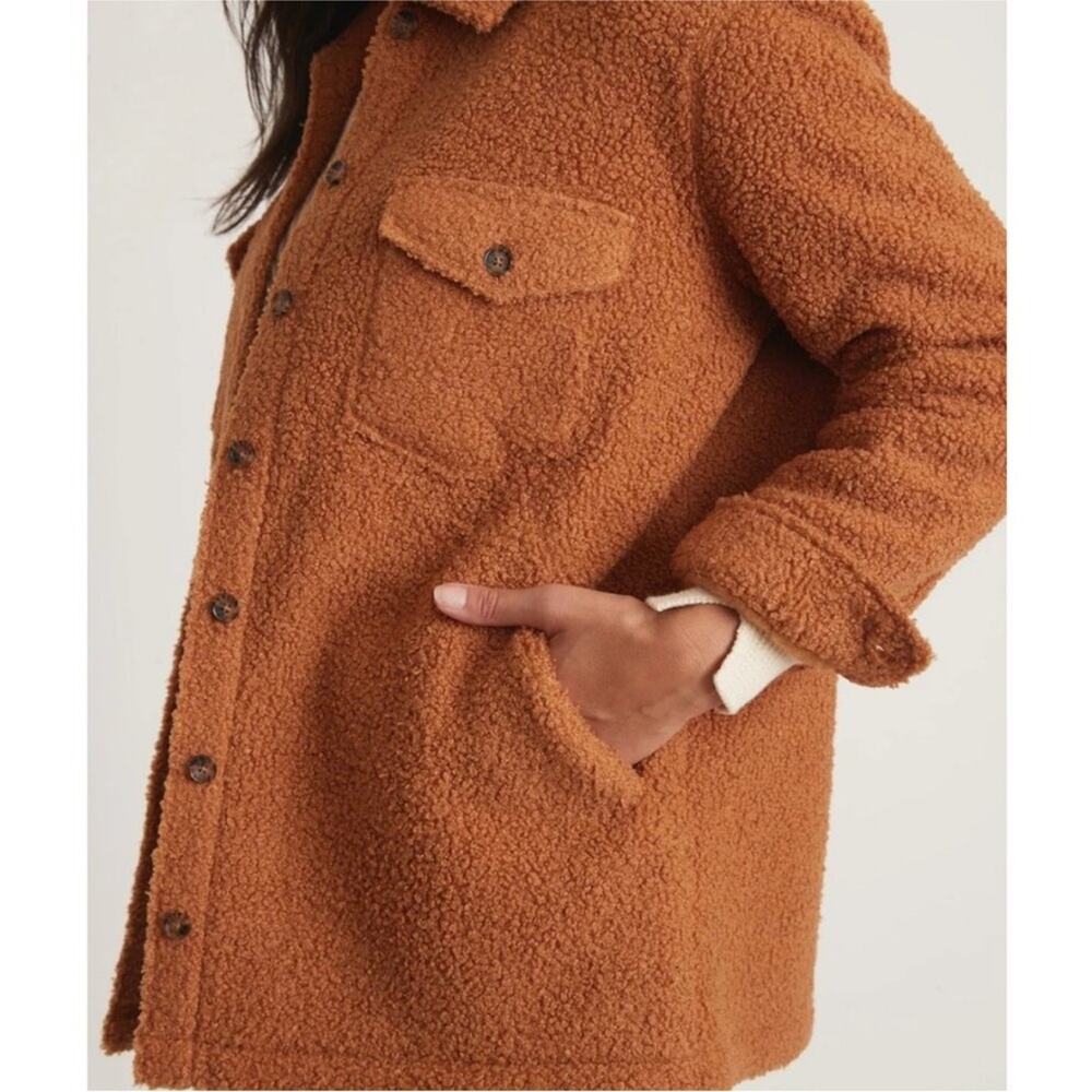Marine Layer Eden Sherpa Overshirt Women's Orange/Brown Shacket Size Small - Picture 2 of 11